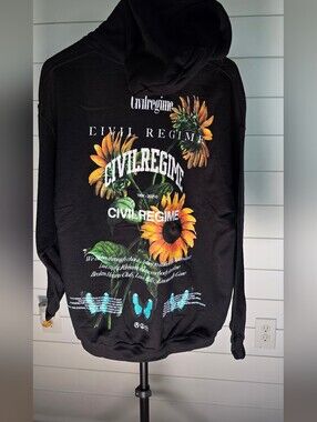 Civil Regime Black Sunflower Graphic Hoodie L NEW